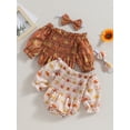 thumbnail image 7 of Infant Baby Girl Spring Jumpsuit Cartoon Sun Print Off Shoulder Long Sleeve Romper and Bow Headband, 7 of 7