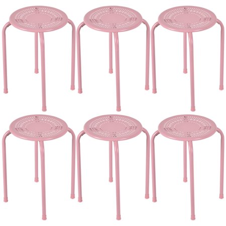 Costway Set of 6 Stackable Metal Stool Set Daisy Backless Round Top Kitchen Pink