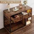 thumbnail image 5 of Homhougo Dog Crate Furniture 47”, Large Dog Crate TV Stand with 2 Drawers and 4 Shelves, Wooden Dog Kennel Indoor, Decorative Dog Cage with Storage for Large Dogs, Brown, 5 of 7