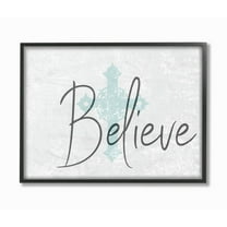 The Stupell Home Decor Collection Believe with Holy Cross Wood Texture Framed Giclee Texturized Art, 11 x 1.5 x 14
