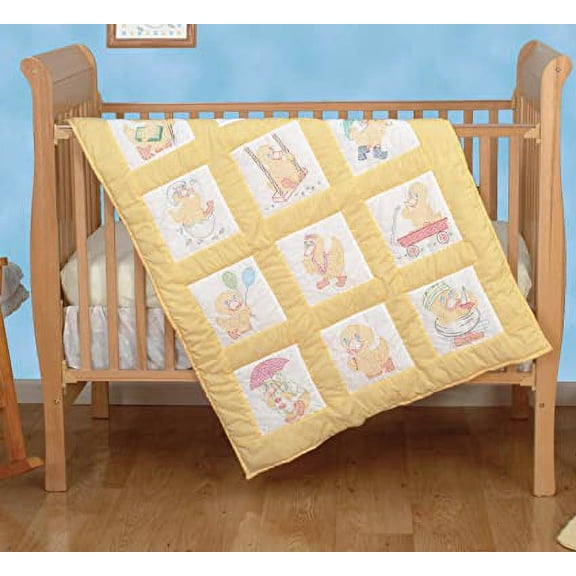 Jack Dempsey Needle Art Stamped White Nursery Quilt Blocks 9"X9" 12/Pkg-Baby Ducks