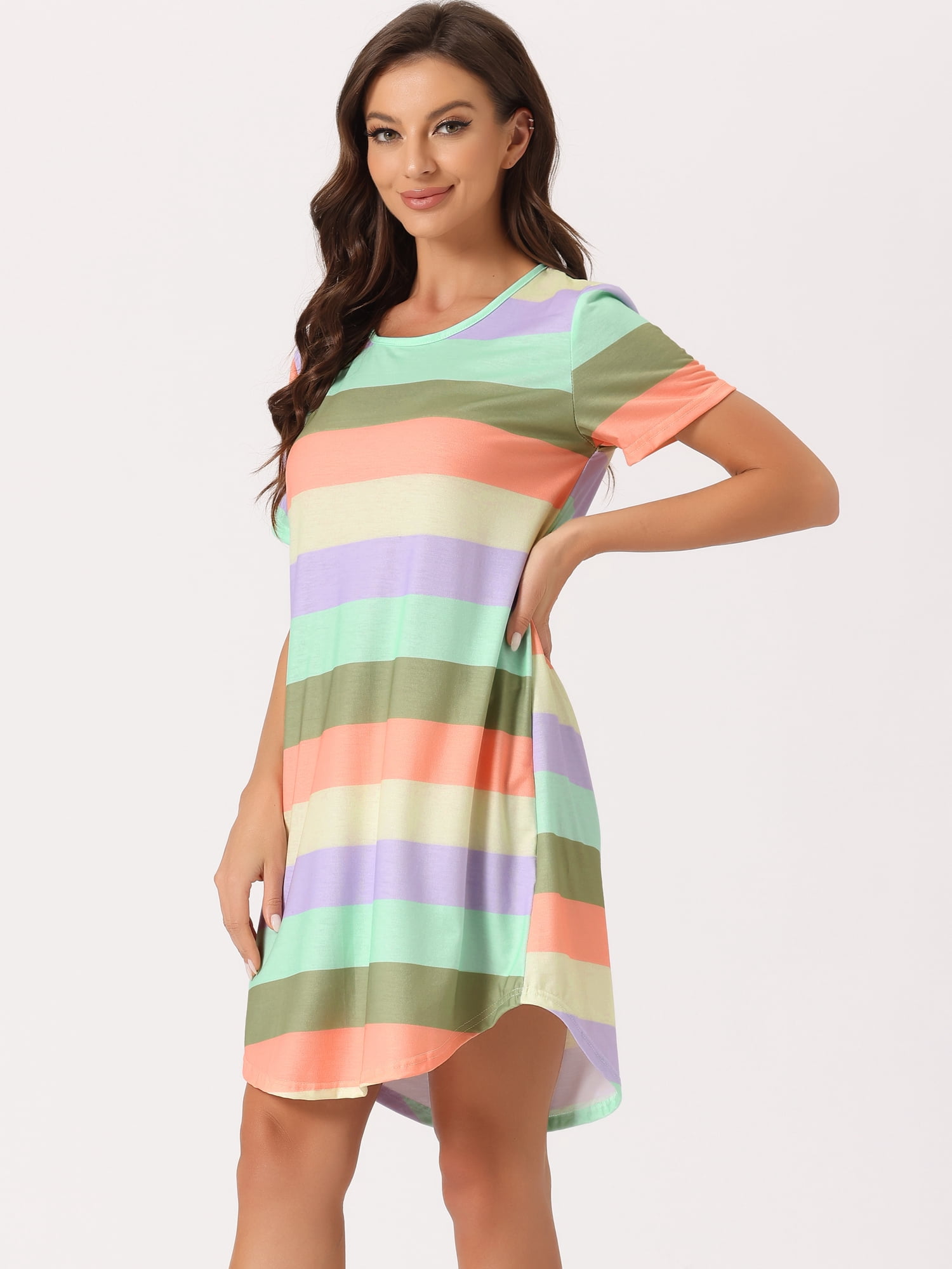DARING DIVA Women's Colorful Striped Short Sleeve Nightgown 2XL Deep Color
