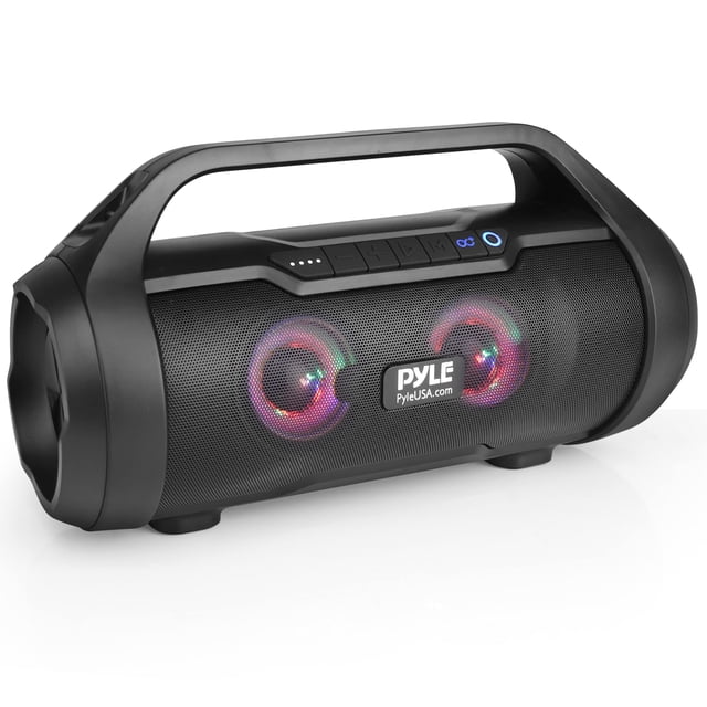 Pyle PBMWP185 - Altavoz inalámbrico portátil con Bluetooth, 40 W máx. 2,0 canales, recargable, sistema estéreo con entrada auxiliar, USB/SD/FM, subwoofer de 3 pulgadas, control de voz