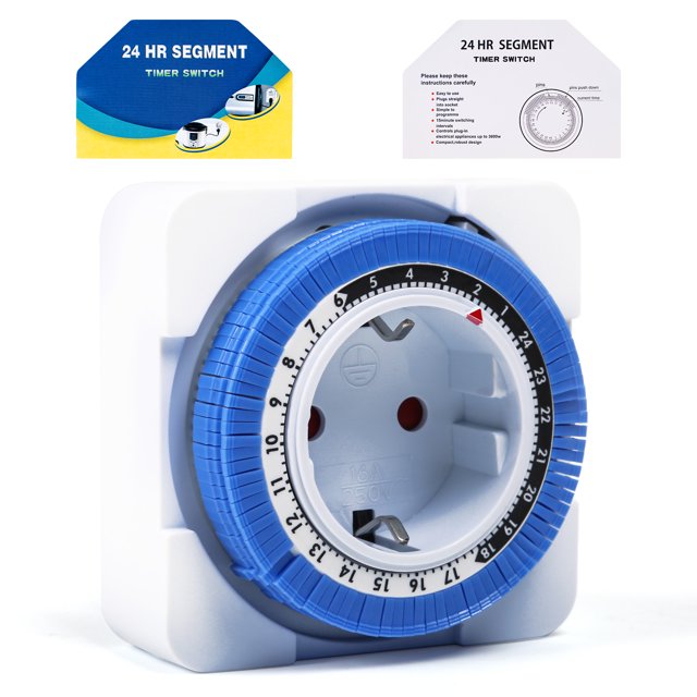 Temporizador de 24 horas, 96 segmentos de conmutación, temporizador mecánico programable, AC230V, 16A, UE