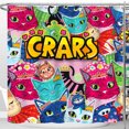 thumbnail image 1 of Whimsical Cartoon Cats Shower Curtain with Bold 'CRARS' Graphic - Vibrant Pink Design, 1 of 4