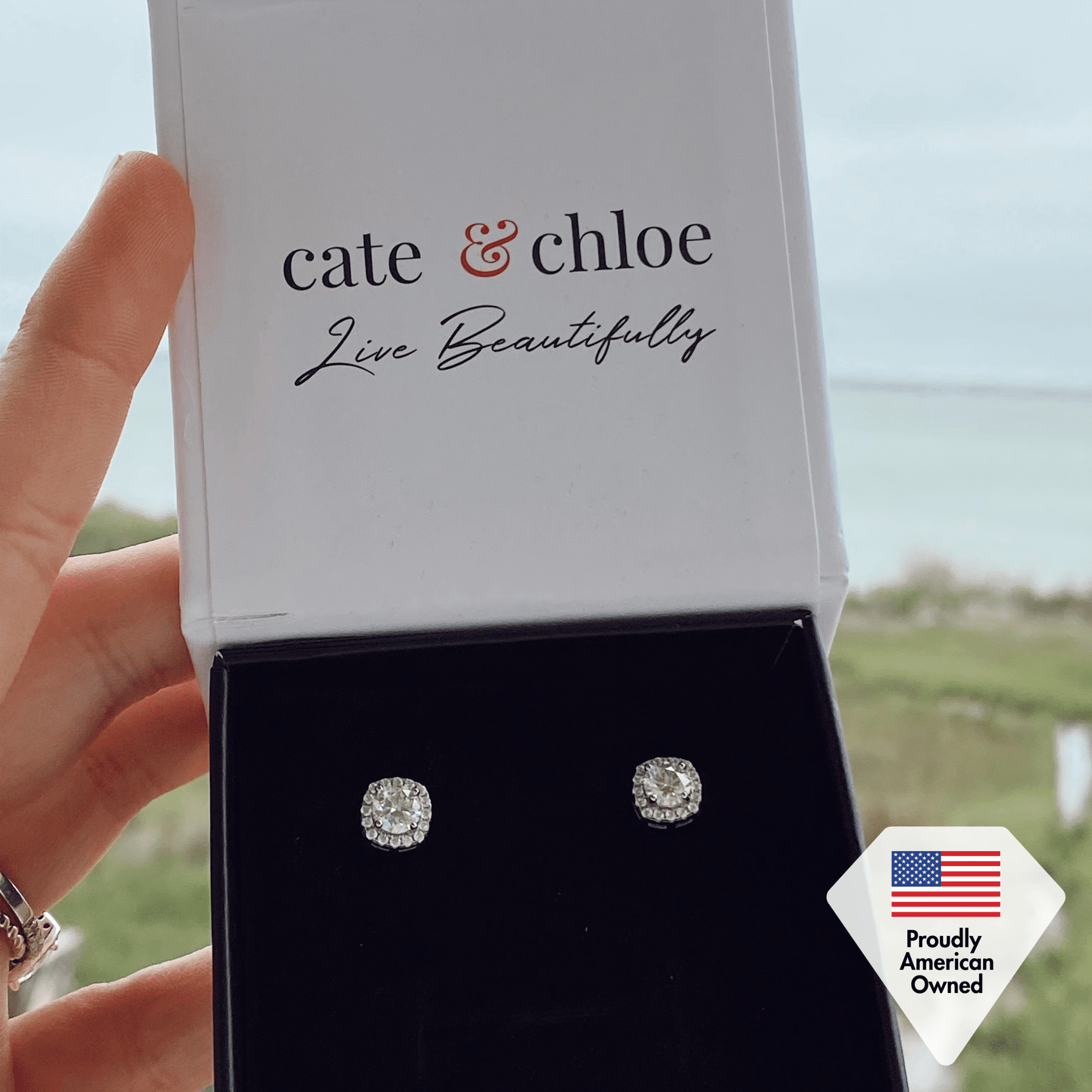 Moissanite by Cate & Chloe Hannah 925 Sterling Silver Stud Earrings 1.0TCW for Women, Gift for Her