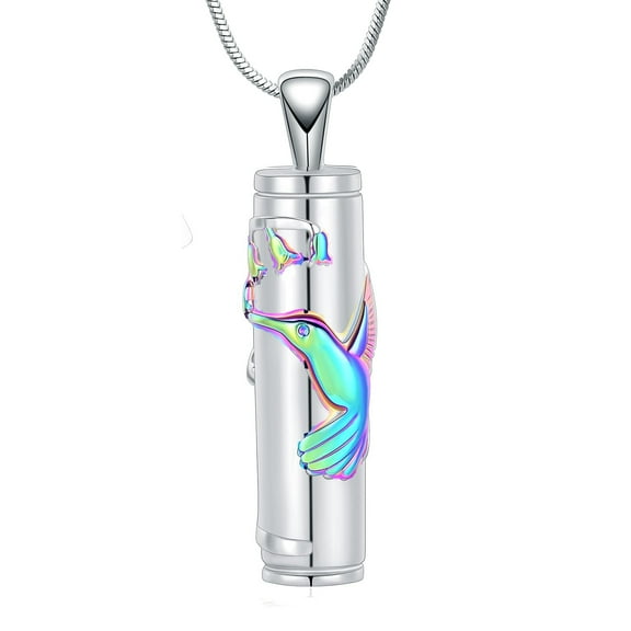 Cremation Jewelry Hummingbird Urn Ashes Necklace for Women Men Cylinder Vial Ashes Keepsake Memorial Urn Jewelry Ashes Holder