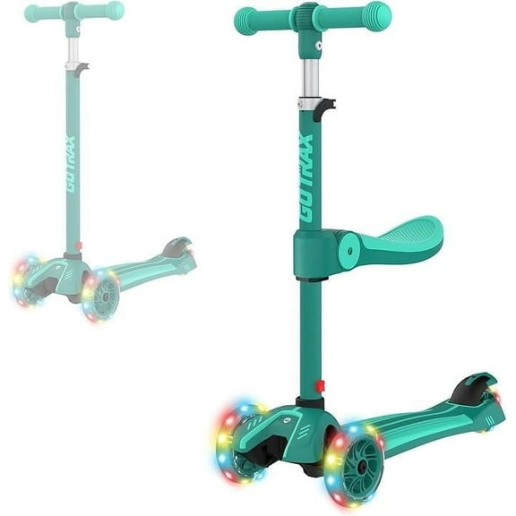 GOTRAX KS3 3 Wheel Kids Scooter with Folding Seat,Light-Up Scooter Suitable for Boys&Girls Ages 2~8, Green