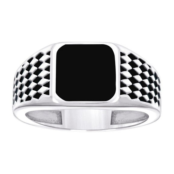 925 Sterling Silver Mens Black Enameled Square Head Fashion Ring Size 12 Ring for Men - 4.8 Grams
