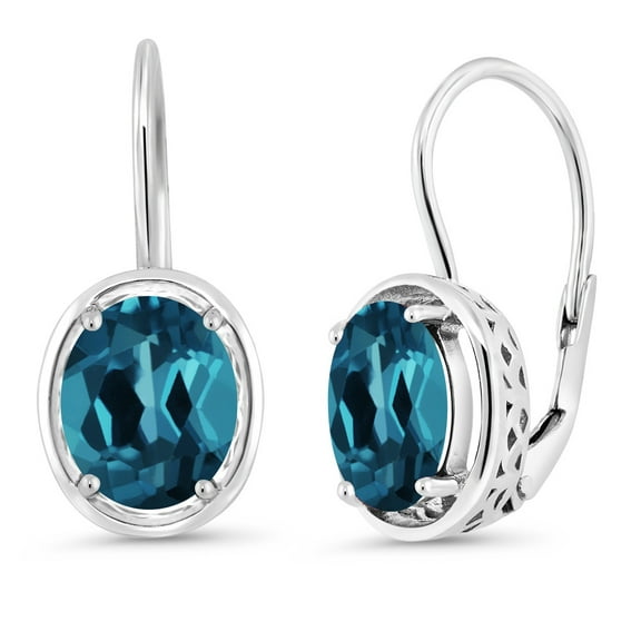 Gem Stone King 3.60 Cttw London Blue Topaz Dangle Earrings for Women | 925 Sterling Silver | Gemstone Birthstone | Oval 9X7MM