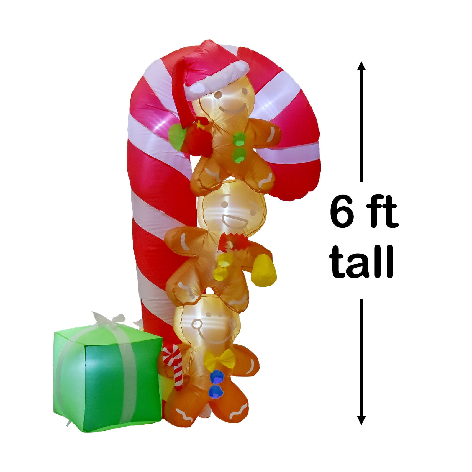 Nifti Nest Gingerbread Stack Christmas Giant Candy Cane Gift Blow Up Yard Inflatable, 6