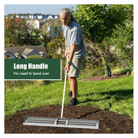 Lawn Leveling Rake 46 x 10 Inch - Heavy Duty Lawn Level Tool for Soil, Garden & Golf Course - Metal Landscape Rake with 67" Long Handle, Adjustable Head