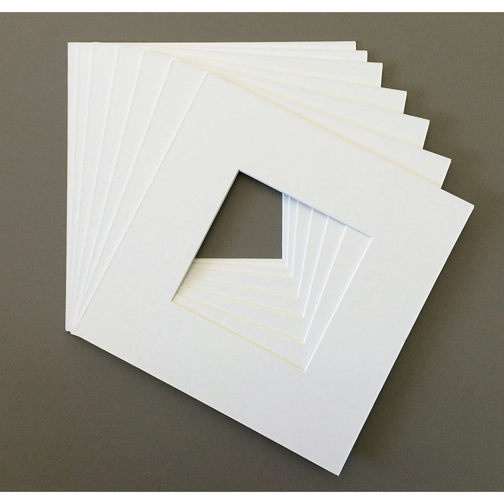 Pack of 10 16x16 Square White Picture Mats with White Core Bevel Cut