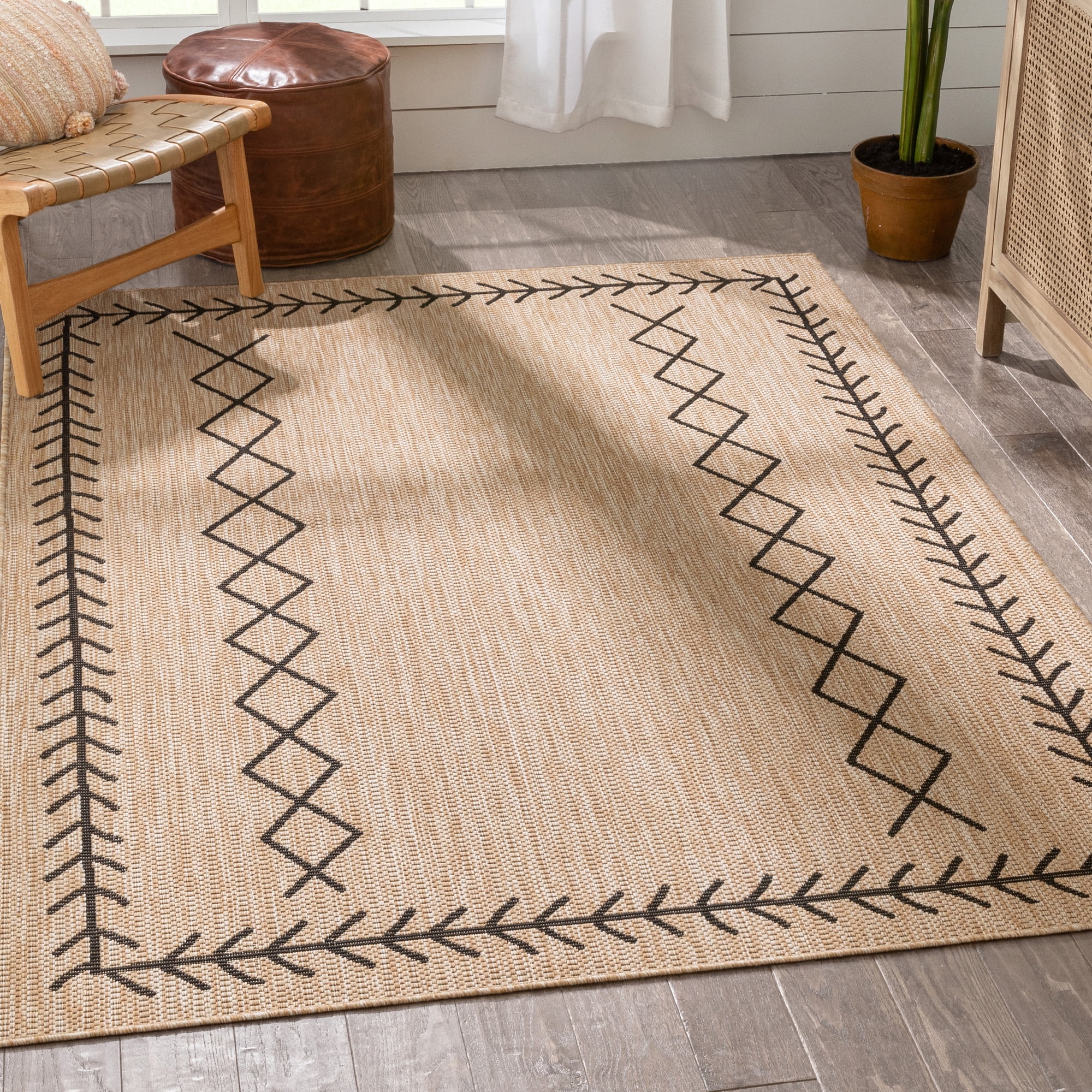 Well Woven Josie Natural Jute Indoor/Outdoor Tribal Border Area Rug