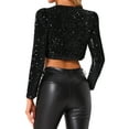 thumbnail image 3 of CHAQUETA CORTA BRILLANTE DE LENTEJUELAS DE MANGA LARGA ABIERTA PARA MUJERES INSPIRADAS EN FIESTAS NEGRA, 3 of 6