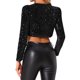 thumbnail image 3 of CHAQUETA CORTA BRILLANTE DE LENTEJUELAS DE MANGA LARGA ABIERTA PARA MUJERES INSPIRADAS EN FIESTAS NEGRA, 3 of 6