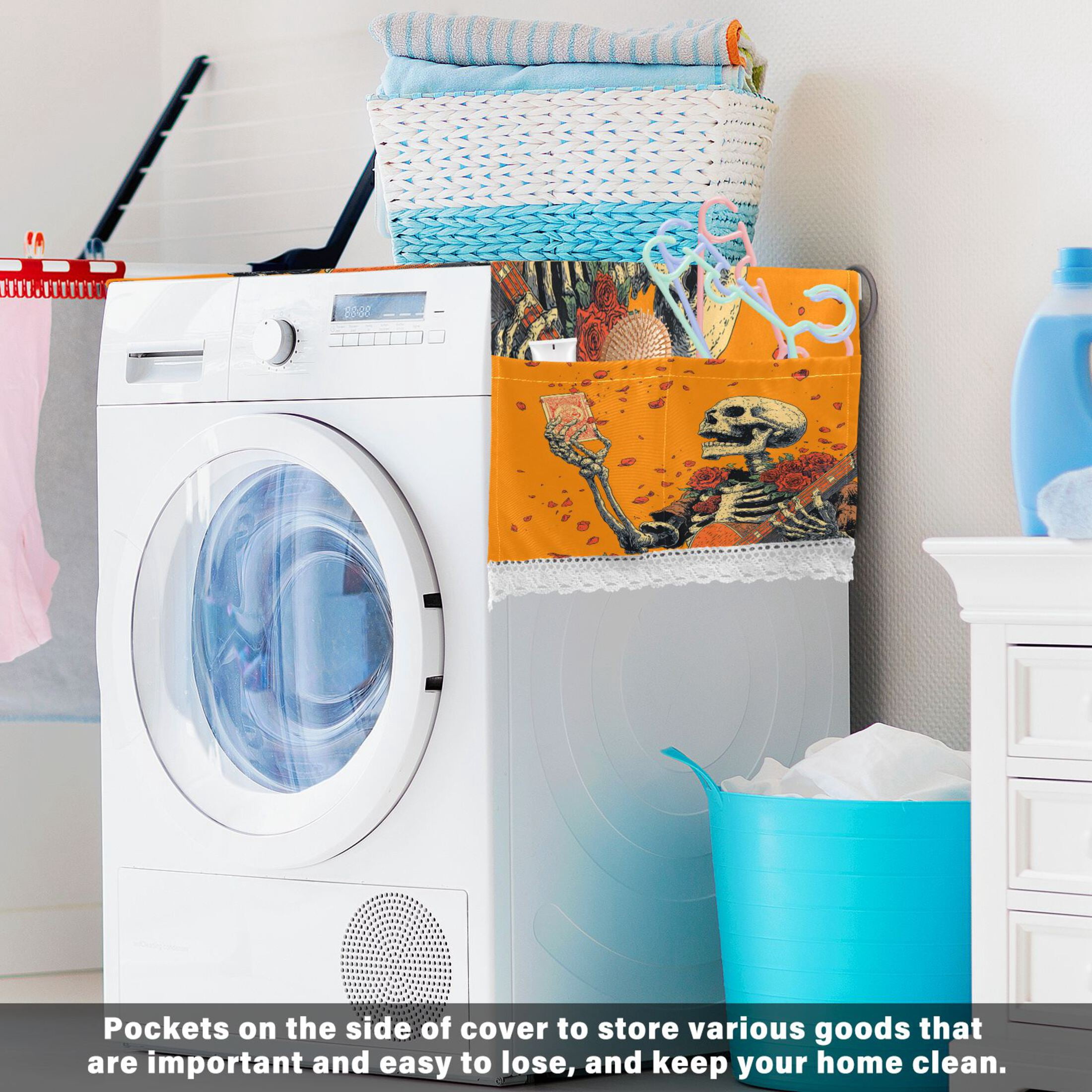 Wobogo Elegant Skeleton Washing Machine Cover Dustproof Washer Dryer Cover Waterproof Laundry Room Decorative Protector