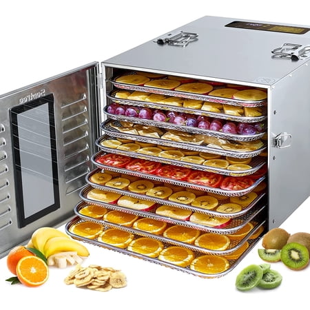 Septree Food Dehydrator for Jerky Meat Fruit Beef Herbs and Pet Food 10 Trays Stainless Steel Commercial Dryer Machine 1000W Adjustable Timer Digital Temperature Control Over He
