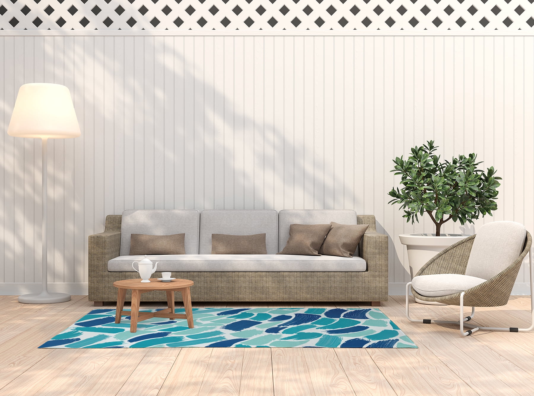 Simply Daisy 5' x 7' Blue Wenstry Chenille Indoor/Outdoor Rug
