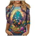 thumbnail image 3 of BiZtdJrK 3/4 Length Sleeve Womens Shirts Easter Eggs Graphic Tees Shirt Casual Round Neck Pullover Blouses Cute Rabbit Print Tunic Tops Multicolor XL Prime Sales Today Clearance, 3 of 6