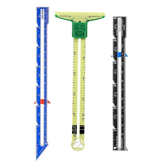 Juego de herramientas de medición de calibre deslizante de 3 piezas, manómetro de medición de costura 5 en 1, regla deslizante en forma de T, edredón de tela 11 Feliz Sencillez