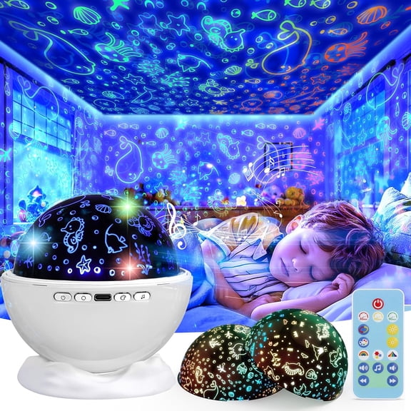 Night Light Projector for Kids Room with Remote and Timer, 360 Rotation, 3 Projection Films, 18 Light Modes, 8 Lullaby Songs, Kids Room Light Projector Lamp Recharable, Birthday Gifts for Boys Girls