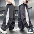 thumbnail image 2 of CONZONE Little Boys Workout Pants Elastic Waist Baggy Joggers for Child Patchwork Wide Leg Fall Lightweight Trousers with Pockets Size 6-7 Years, 2 of 5