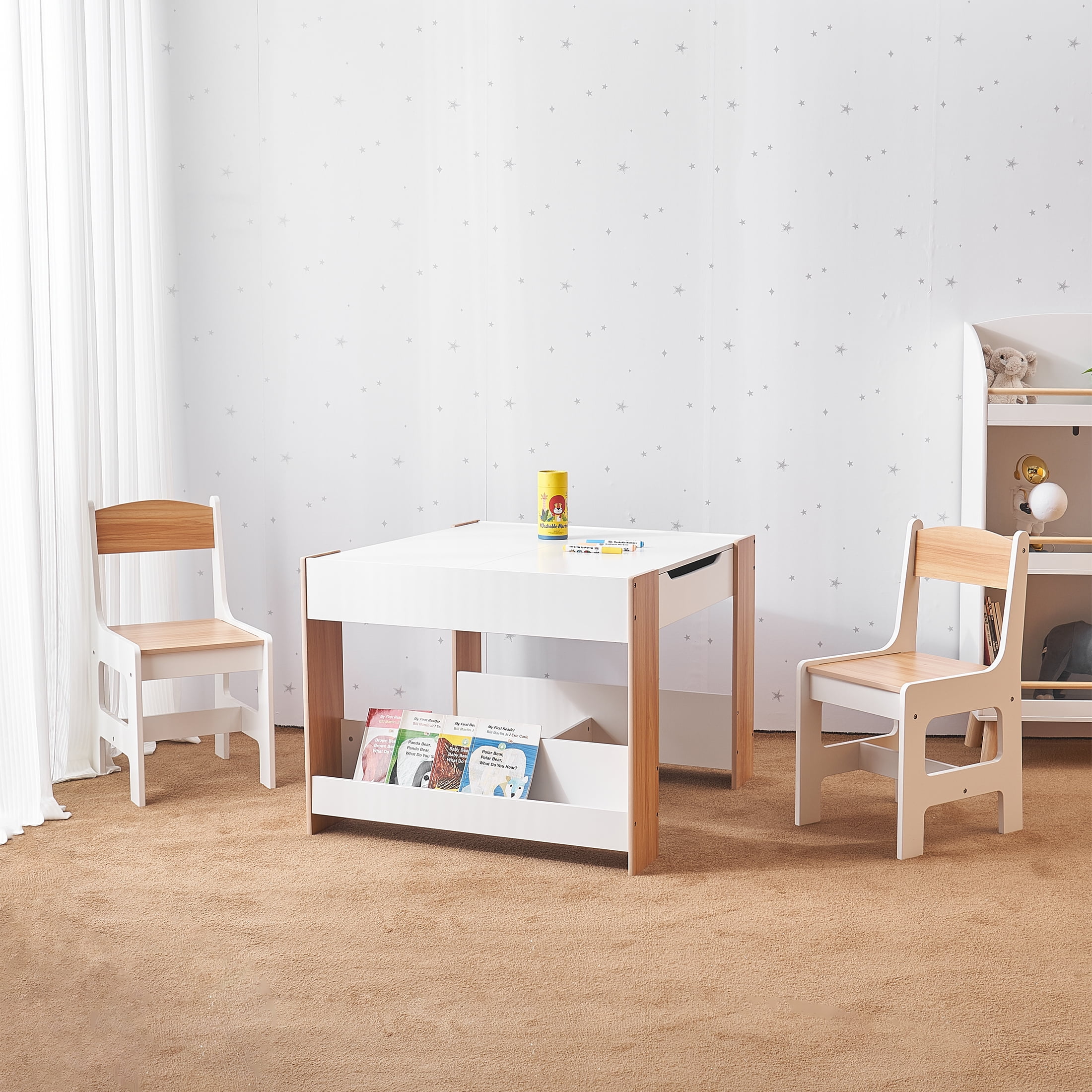 Your Zone Kids Activity Table & Chair Set with Storage – Whiteboard & Chalkboard Play Table for Crafts, Learning & Homeschool
