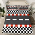 thumbnail image 2 of jejeloiu Racing Track Twin Sheet Set,Speed Sport Black White Plaid,Luxury Decor For Teens,3-Piece, 2 of 7