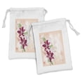 thumbnail image 1 of Floral Fabric Pouch Set of 2, Pastel Lilies Botanical Soft Toned Rural Blossom Meadow Summer Pattern, Drawstring Bag for Toiletries Masks and Favors, 9" x 6", Peach Maroon and Green, by Ambesonne, 1 of 2