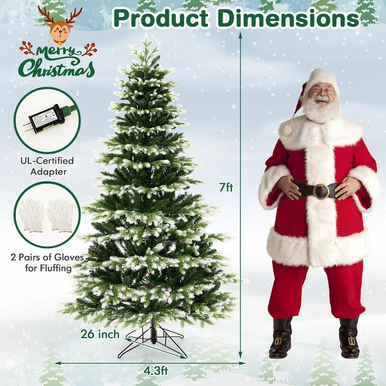 Gymax 7 Ft Pre-Lit Artificial Christmas Tree, Hinged Design, Color
