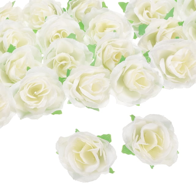 Uxcell 100pcs Cabezas de Flores de Rosa Artificial, 1.2" Cabezas de Rosas de Seda Falsas Mini Rosas Flores Artificiales a Granel, Beige