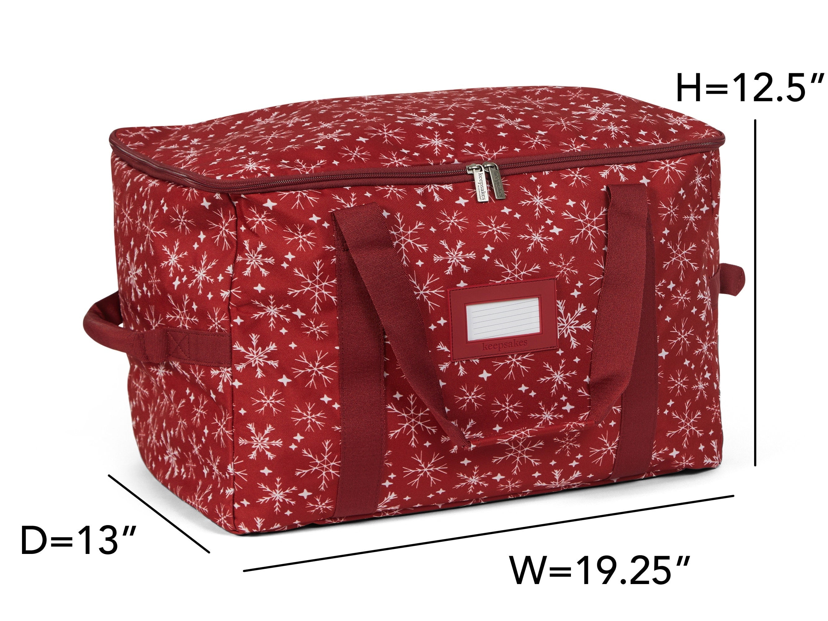 Covermates Keepsakes Treasurekeeper Storage Bag - Carrying Handles, ID Window - Holiday Storage, Red Snowflake