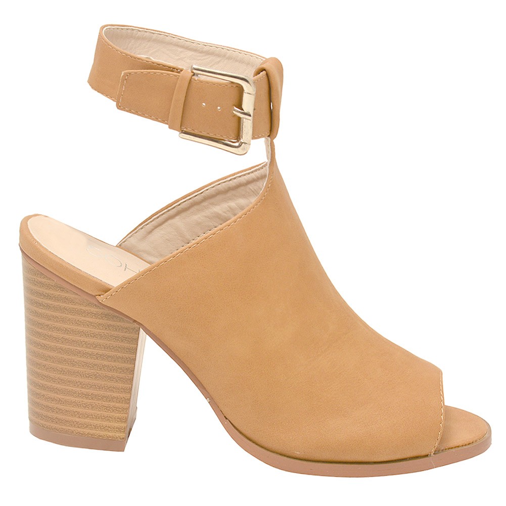peep toe block heel bootie