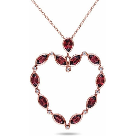 3-4/5 Carat T.G.W. Garnet and White Topaz Pink Rhodium-Plated Sterling Silver Heart Pendant, 18