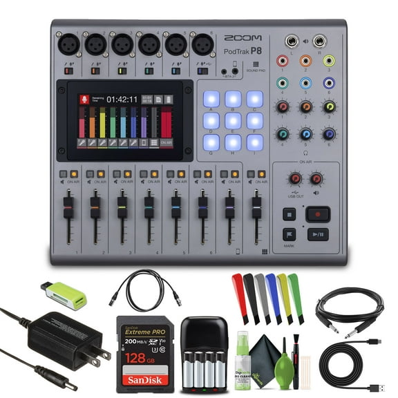 Zoom PodTrak P8 Portable Multitrack Podcast Recorder with Accessories