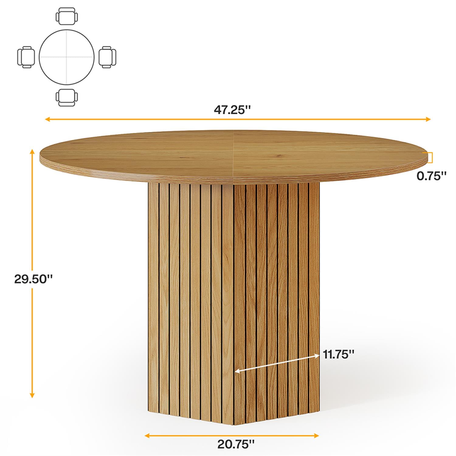 Demi Bonn 47" Round Dining Table Set for 2-4 People,door Outdoor Kitchen Table for Dining Room, Home Office, Living Room Furniture, Brown