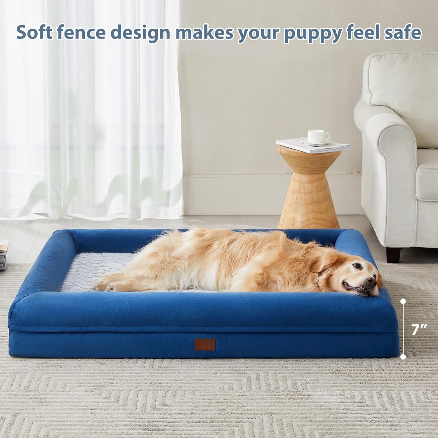 EP XXL Extra Large Dog Bed, Washable Dog Couch with Removable Waterproof Cover, Orthopedic Large Pet Sofa Bed with Bolster Sides for Sleeping
