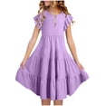 thumbnail image 3 of Mgmyaa Robes d'Été pour Filles Manches à Volants Robe Midi Décontractée avec Poches pour 4-14 Ans, 3 of 8