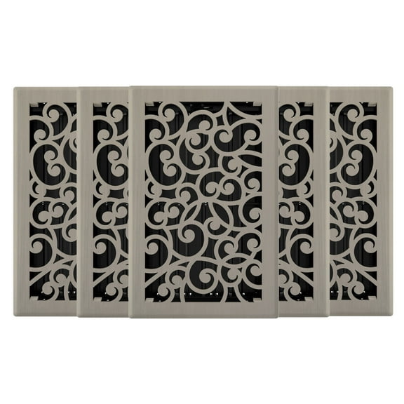 6in x 10in Wonderland Style Brushed Nickel Metal Heating and Cooling Air Floor Register (5 PACK) - Overall 7 1/4" x 11 1/4"