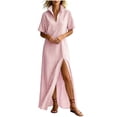 thumbnail image 5 of Women's Maxi Dress, Casual V-Neck Short Sleeve Striped Print with Side Split, Lightweight Flowy Dress for Summer Beach or Resort Wear, 2026 New Limited-time Offer, 5 of 6