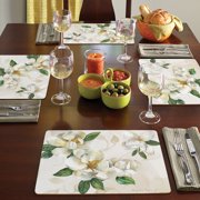 Cala Home Magnolias 4 Pack Premium Decorative Hardboard Cork Back Tabletop Placemats