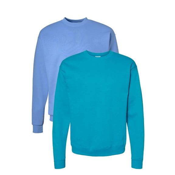 Hanes Crewneck Pullover Sweatshirt ComfortSoft | Fleece Crewneck Warmth Pullover Casual Sweater, Carolina Blue & Teal Color 7.8 oz 50/50 US grown Cotton/Polyester Soft Sweatshirt, Size S, Pack of 2