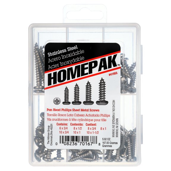 Homepak Pan Head Phillips Steel Sheet Metal Screws, Silver