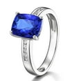 thumbnail image 1 of 7x5mm Emerald Cut 1.50 Carat Blue Sapphire And Moissanite Diamond Classic Engagement Ring for Women in 10k White Gold, 1 of 2