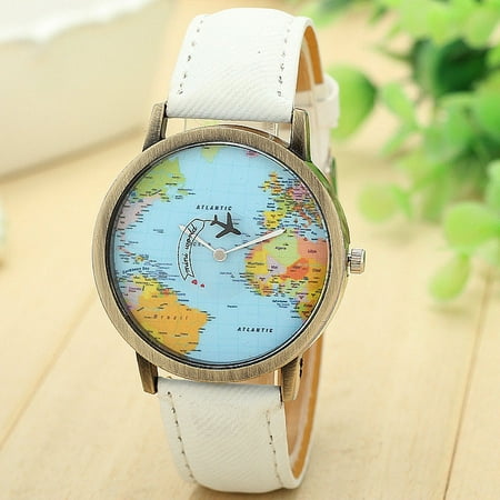 New Womens Dress Watch - Outtop New Global Travel By Plane Map Women Dress Watch Denim Fabric Band