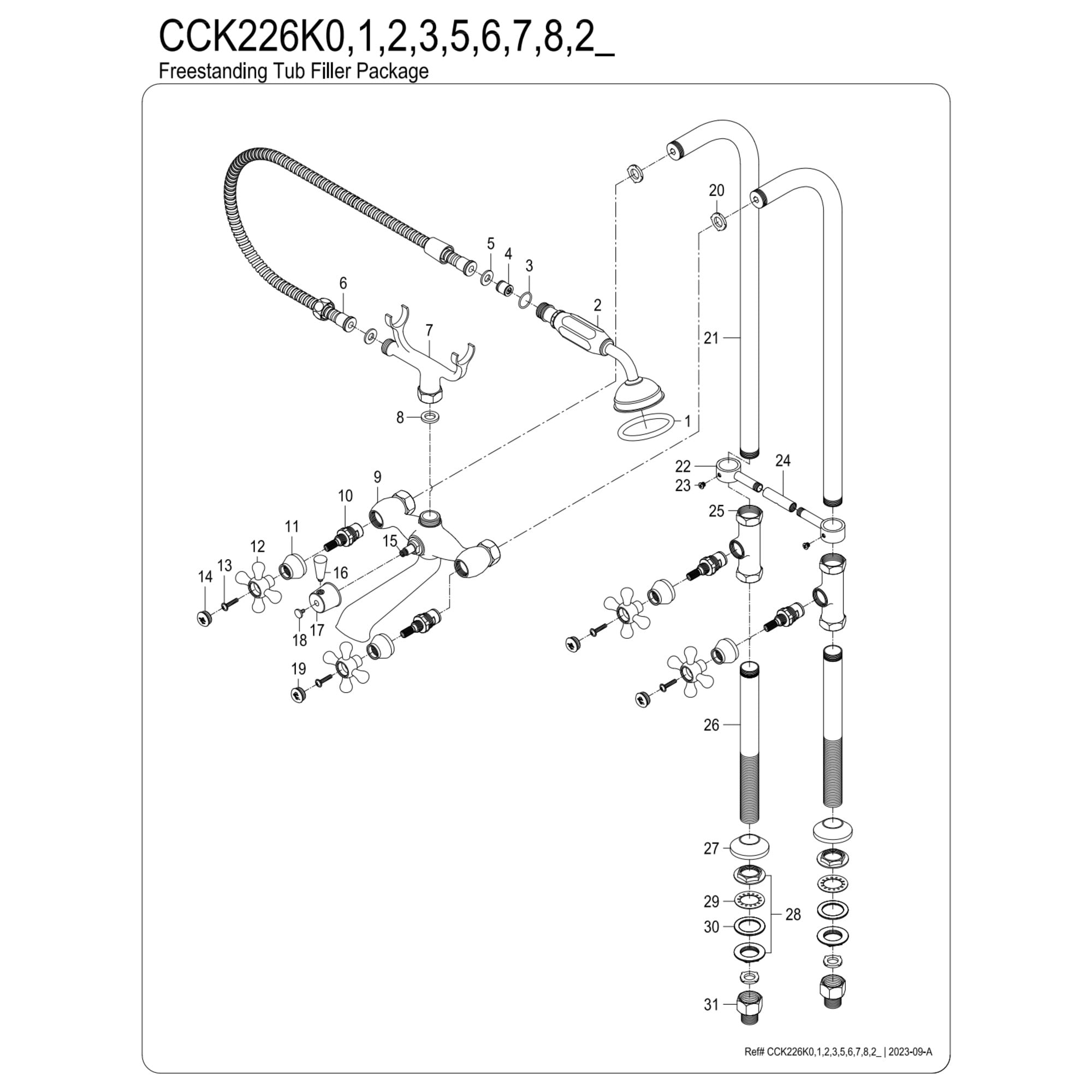 Kingston Brass CCK226K2 Kingston Freestanding Clawfoot Tub Faucet Package with Supply Line, Polished Brass