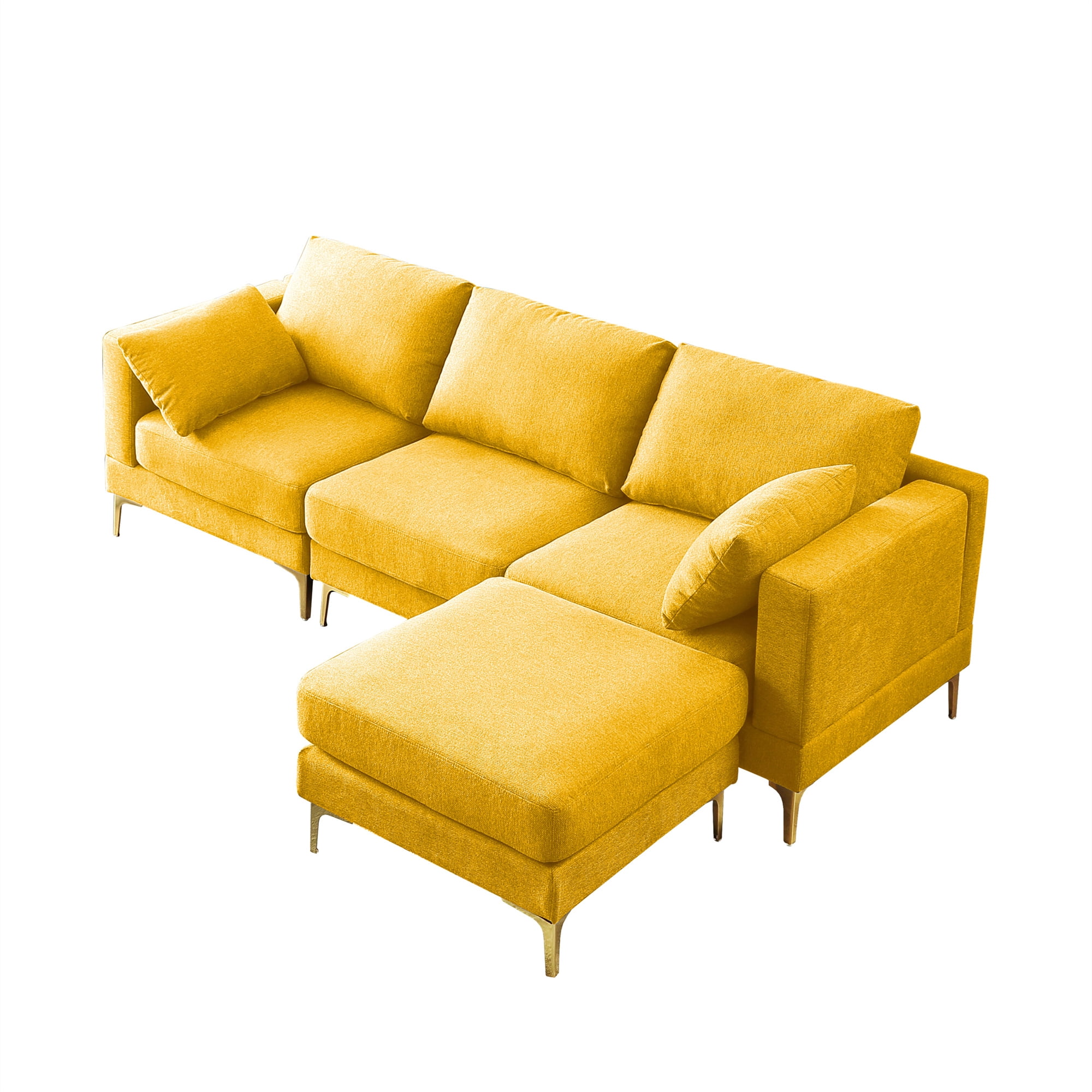 Aukfa 3-piece Modular Sectional Sofa, Loveseat, Chair, Ottoman, L shape Couch for Living Room, Yellow