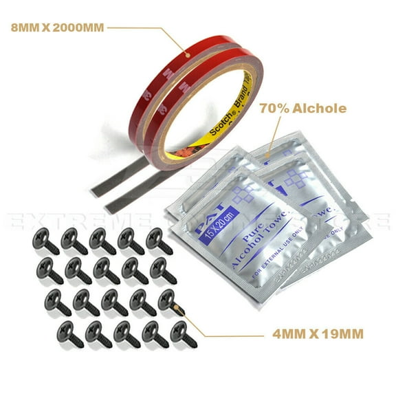 Automotive Installation Kit 3M Adhesive Double Sided Tape With 20 Pcs Mounting Screws & 4 bags of Alchol Cleaing Pads
