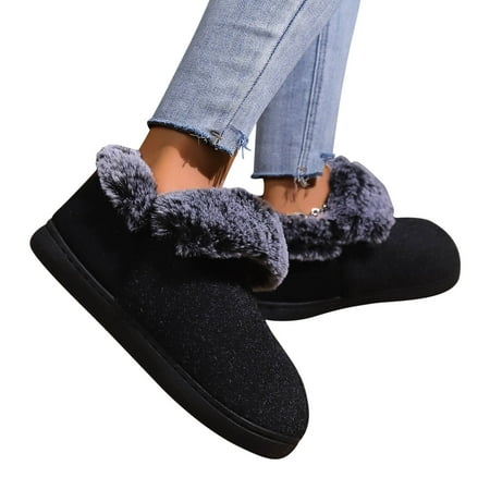 

Flat Shoes for Women Tawop Black Comfort Shoes Indoor Ladies Cotton Shoes 44